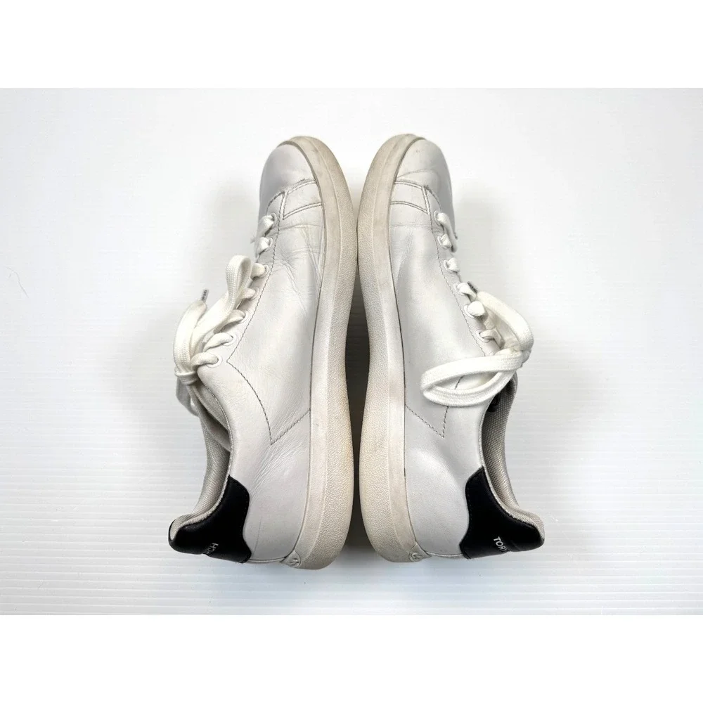 Tory Burch Double T Howell‎ Coat Sneakers Women 7M Leather Logo Lace Up Comfort