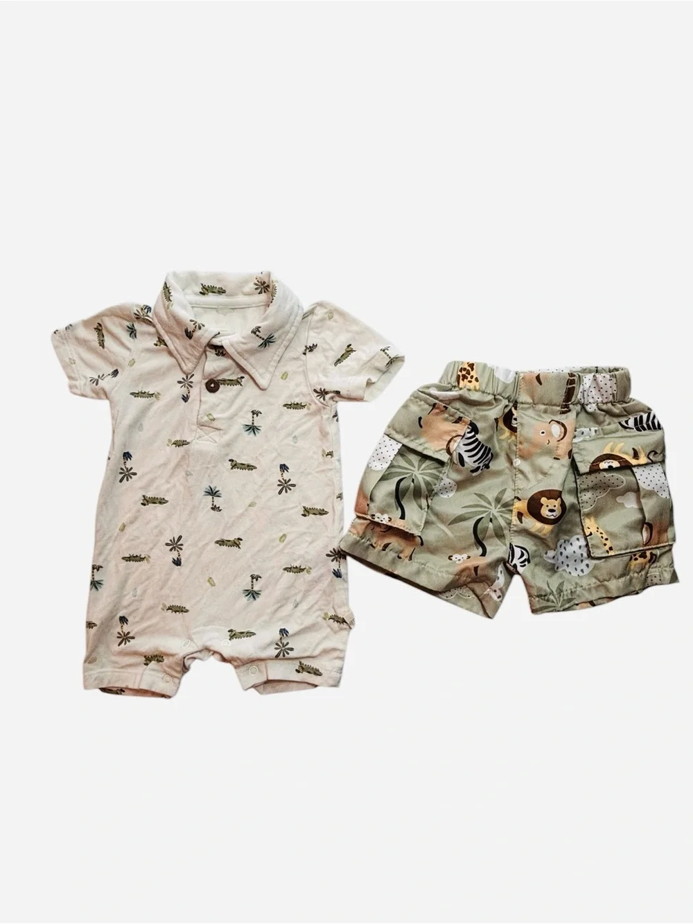 Milkberry Off-White Baby Bodysuit and Safari print shorts 0-3M 8 0550