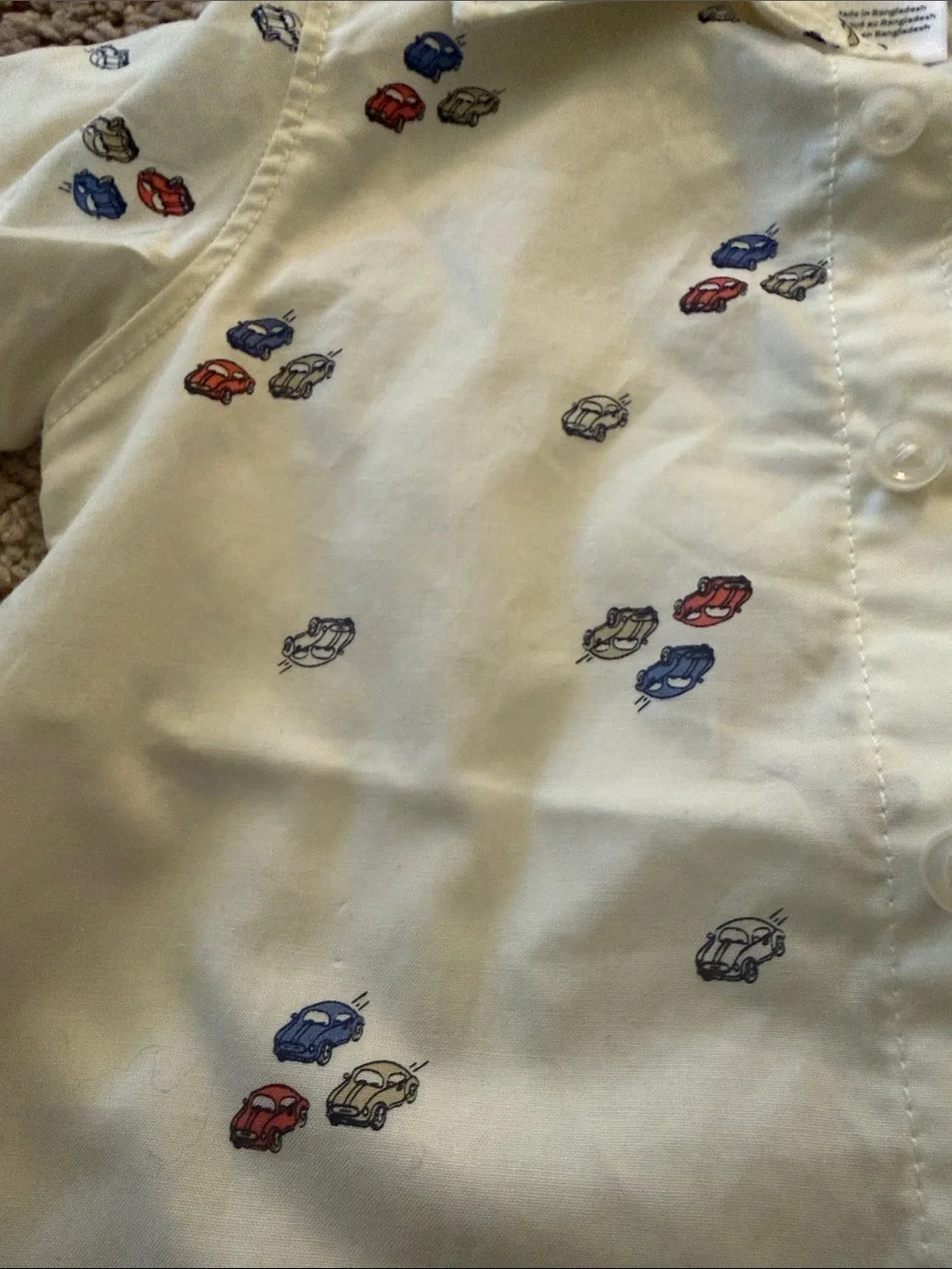 Carter's White Short-Sleeve Button Shirt with Navy Car Print