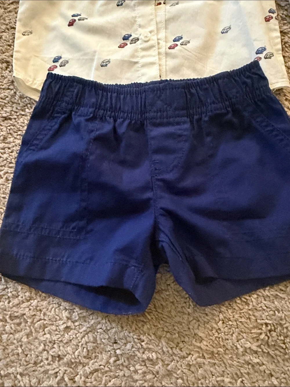Carter's White Short-Sleeve Button Shirt with Navy Car Print