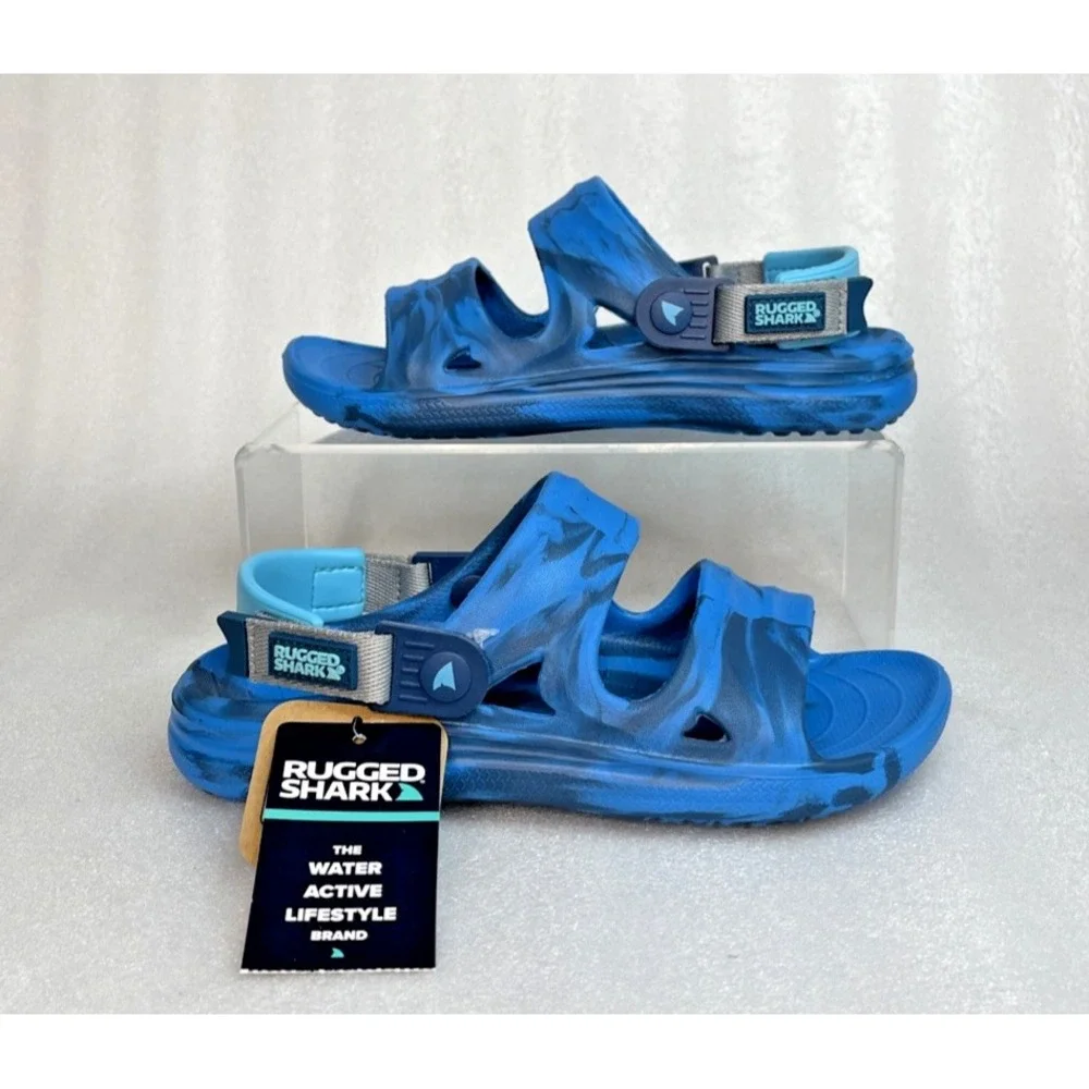 Rugged Shark Adventure Trail Blue Sandals Floatable Washable Boys Size 2 NEW
