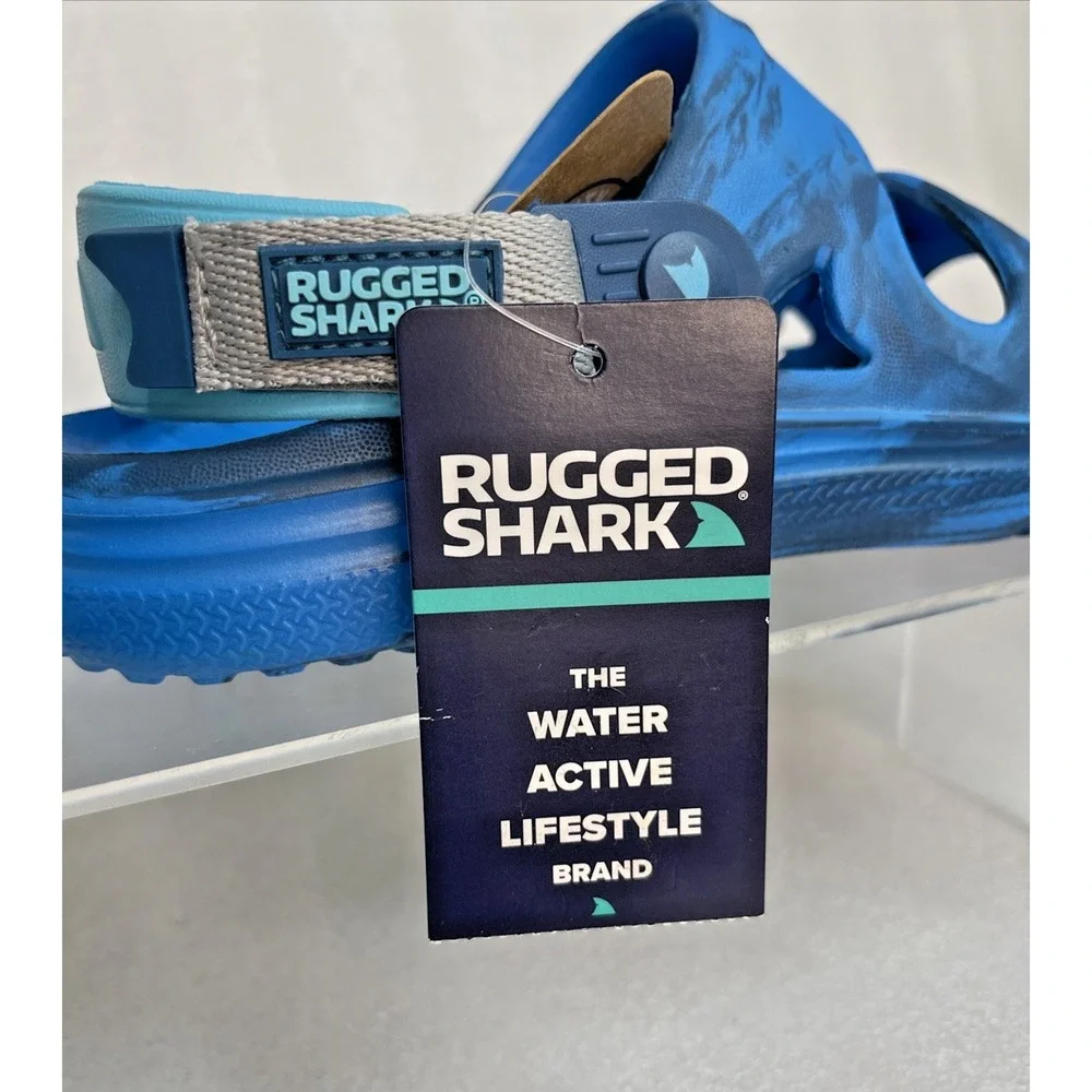 Rugged Shark Adventure Trail Blue Sandals Floatable Washable Boys Size 2 NEW