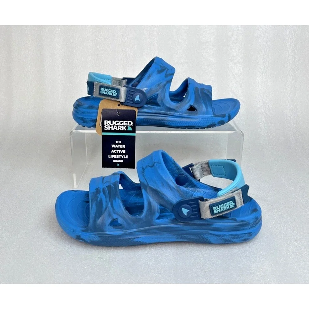 Rugged Shark Adventure Trail Blue Sandals Floatable Washable Boys Size 2 NEW