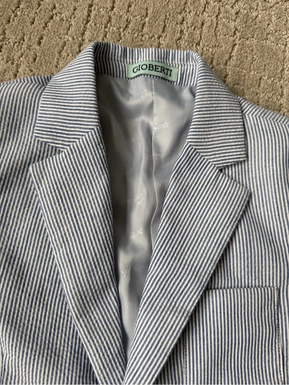 Light Blue White Pinstriped Blazer and Button Down Shirt Size 7