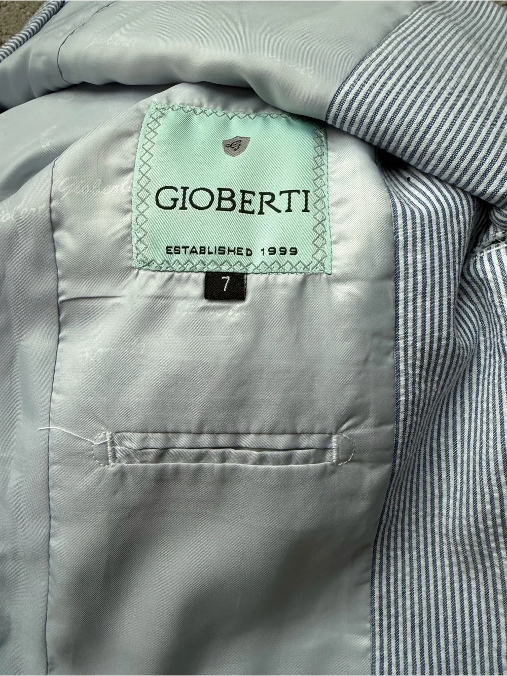 Light Blue White Pinstriped Blazer and Button Down Shirt Size 7