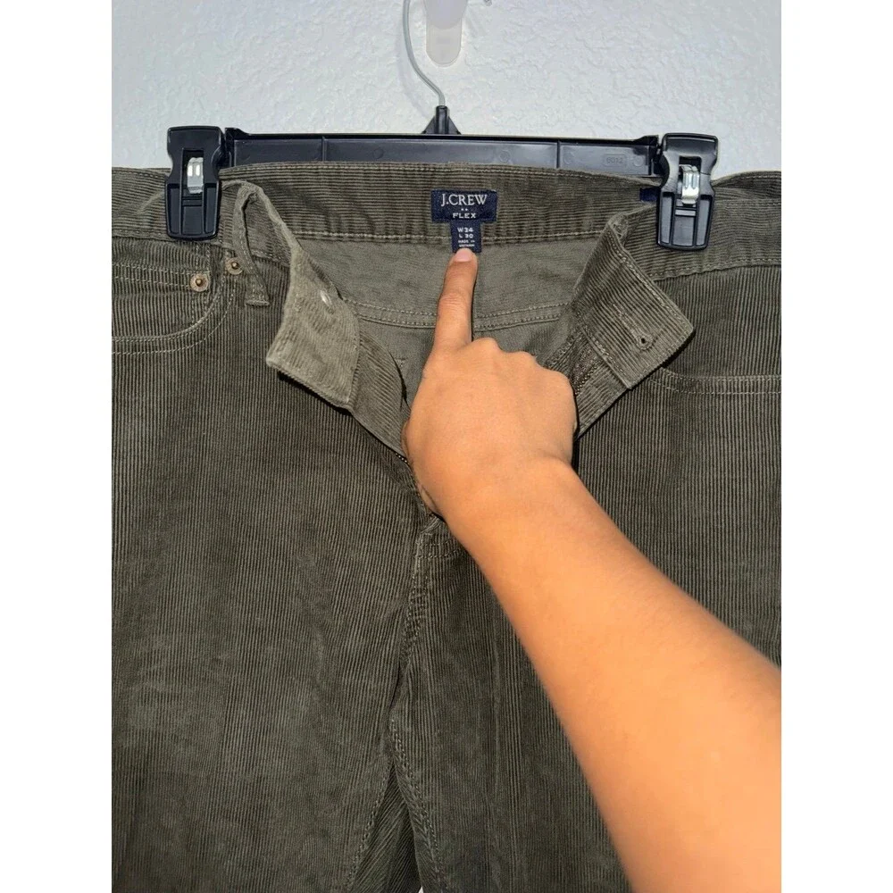 J.Crew Flex Men’s Olive Green Corduroy Pants 34x30 Straight Fit