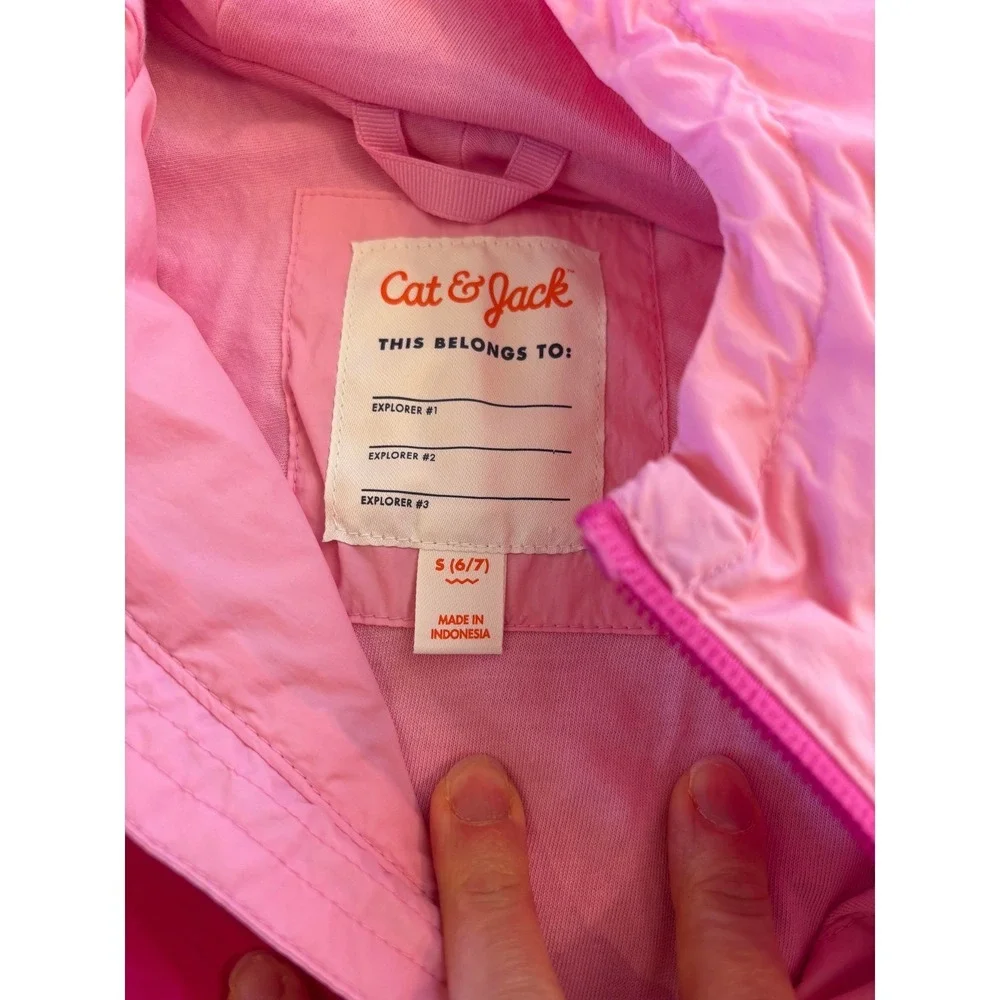 Cat & Jack Girls Pink Colorblock‎ Hooded Windbreaker Jacket Size Small 6/7