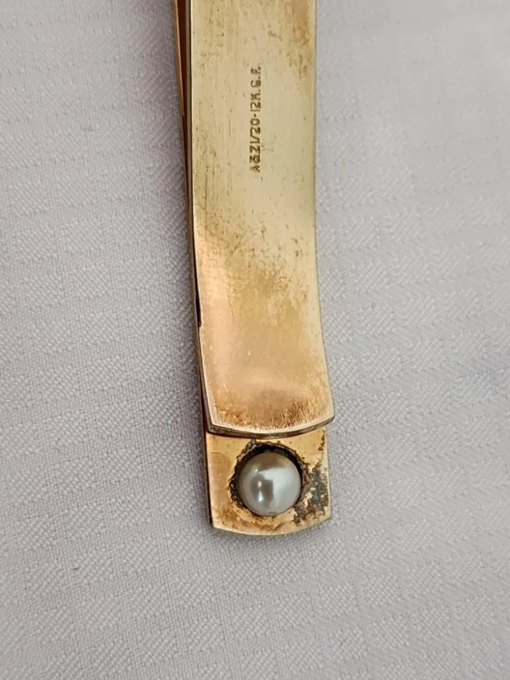 Vintage A&Z 12 K Gold Filled Cufflinks & Tie Clip Set with Faux Pearl Accents
