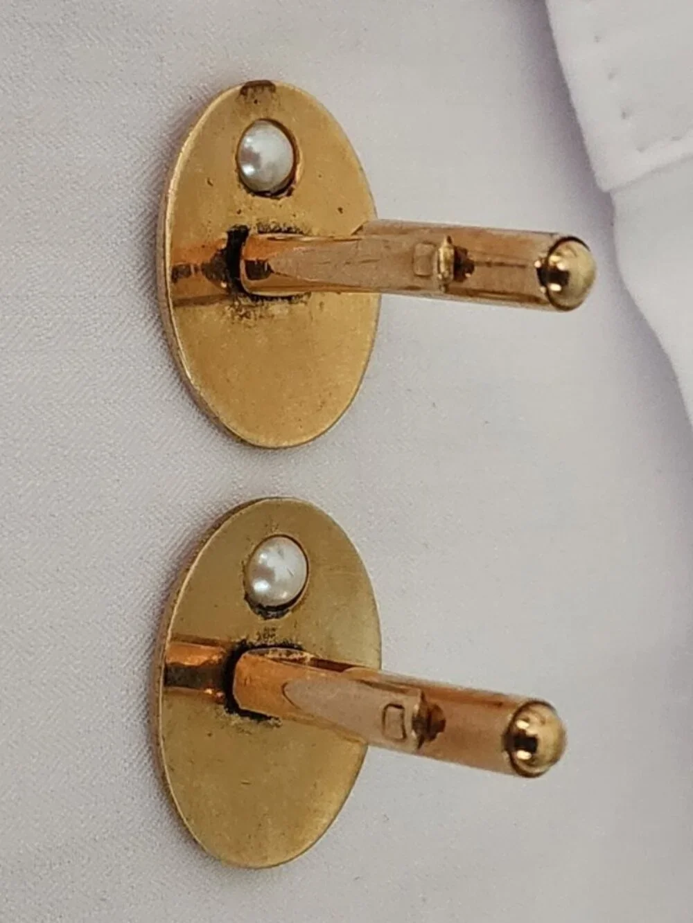 Vintage A&Z 12 K Gold Filled Cufflinks & Tie Clip Set with Faux Pearl Accents