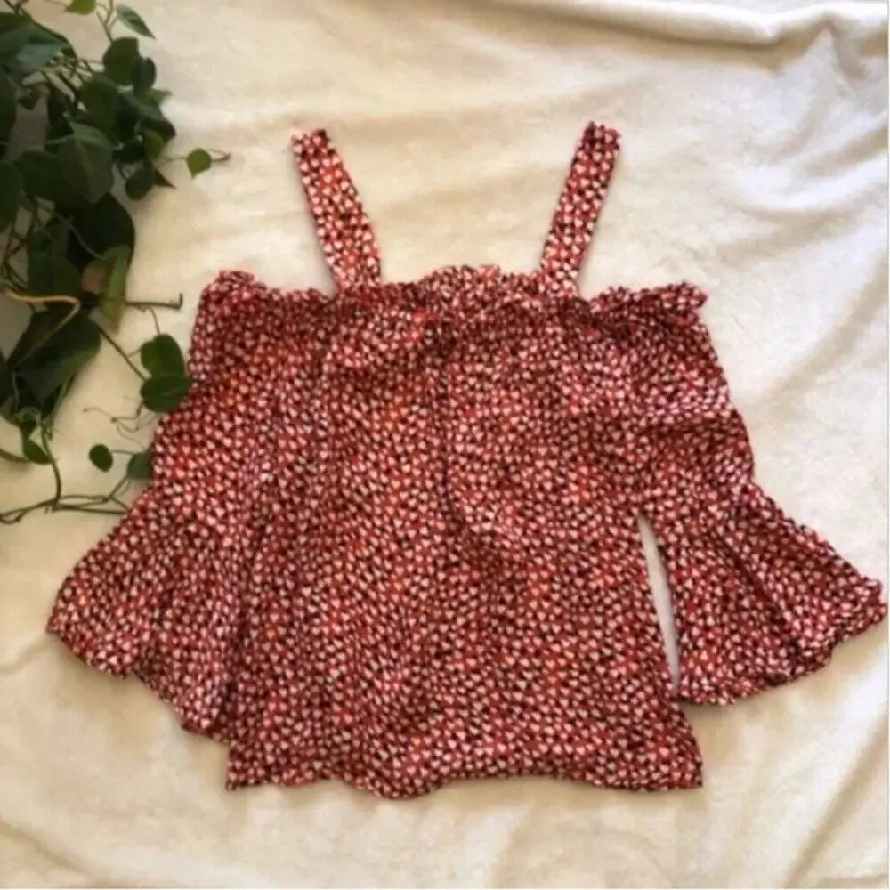J. Crew Heart Print Off-the-Shoulder Silk Blouse