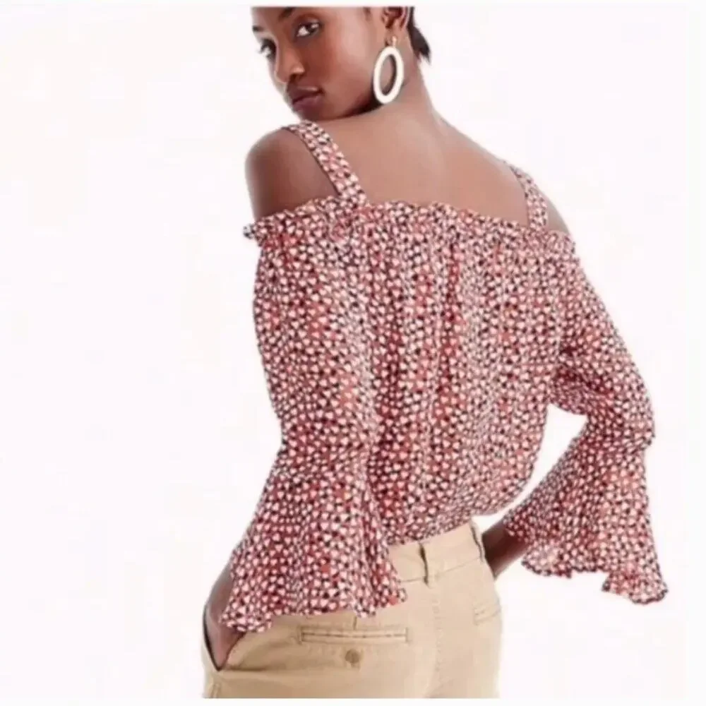 J. Crew Heart Print Off-the-Shoulder Silk Blouse