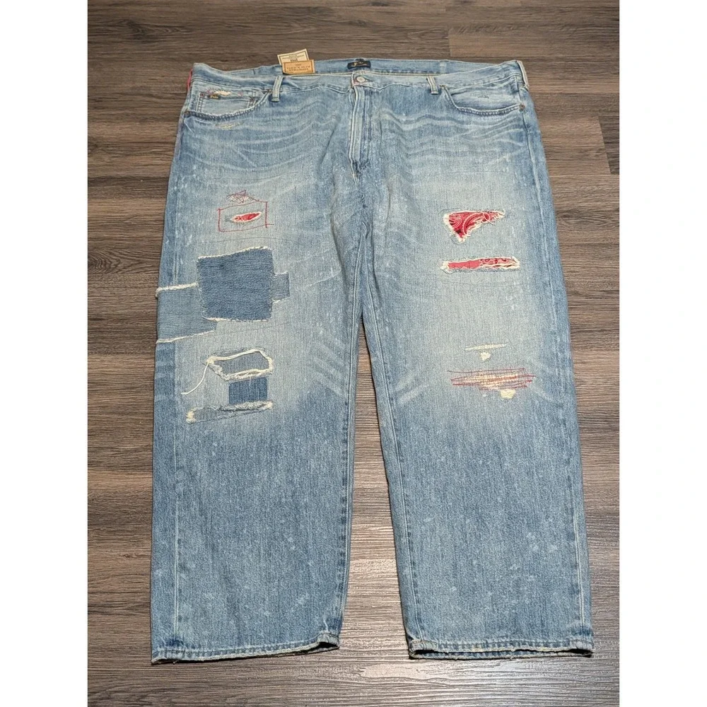 Polo Ralph Lauren Varick Slim Straight Patchwork Bandana Distressed Jeans 50Bx30