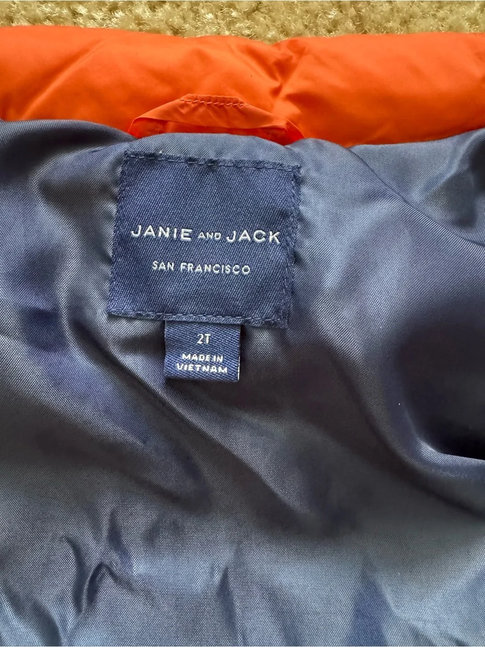 Janie and Jack Orange and Navy Colorblock Puffer Vest