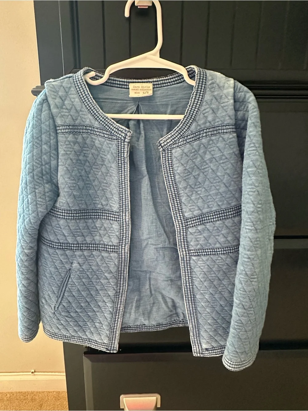 Zara Quilted Light Blue Girls' Open-Front Jacket