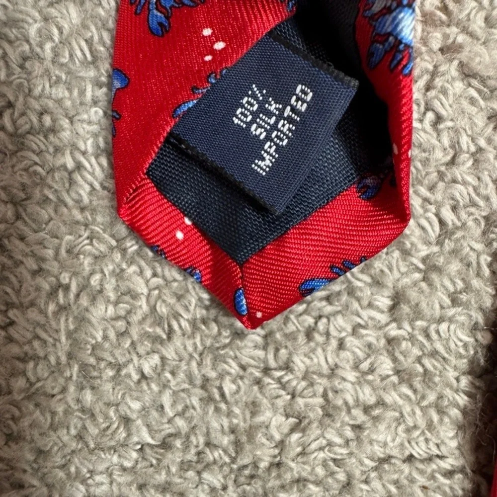 Brooks Brothers Mens Red Blue Lobster Silk Necktie Nautical Animal Print Tie