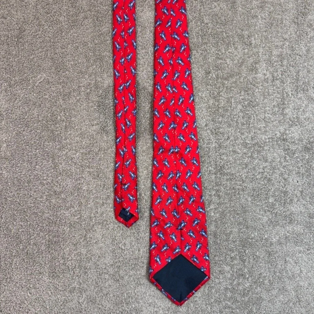 Brooks Brothers Mens Red Blue Lobster Silk Necktie Nautical Animal Print Tie