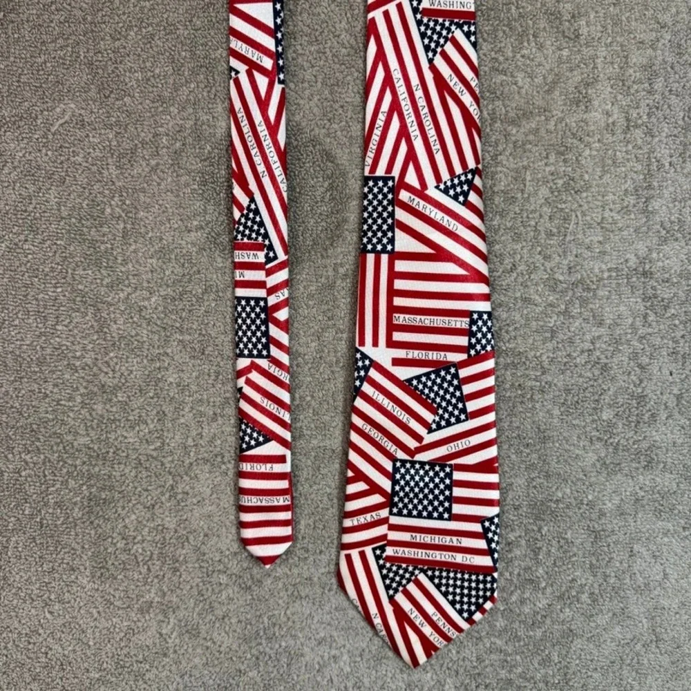 Indian Head Mens American Flag States Patriotic Tie Red White Blue Handmade