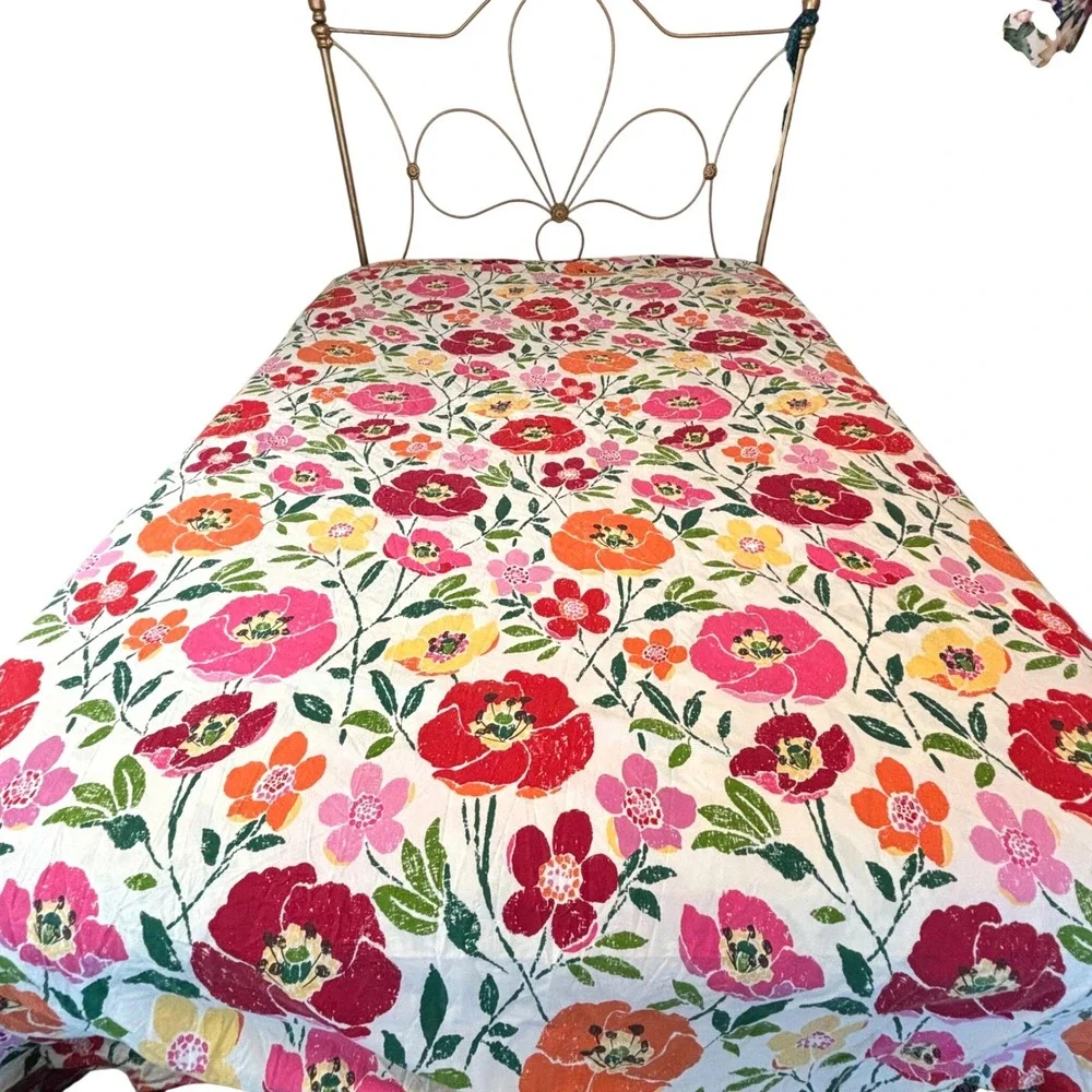 Pottery Barn King Nora Poppies Duvet Cover Cotton 2007 Vintage 2 Euro Shams