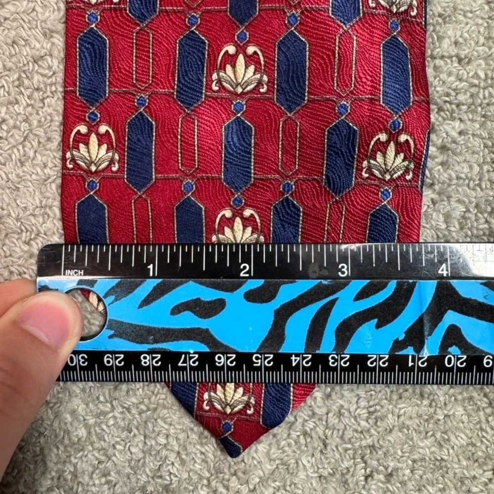 Alexandre London Savile Row Red Blue Silk Geometric Floral Necktie Mens Tie