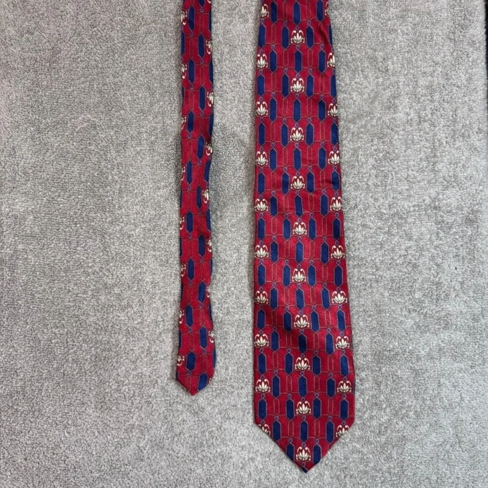 Alexandre London Savile Row Red Blue Silk Geometric Floral Necktie Mens Tie