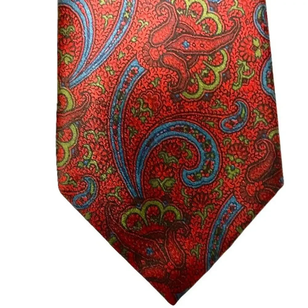 Oscar De La Renta Men's Red Paisley Silk Necktie Blue &‎ Green Classic Business