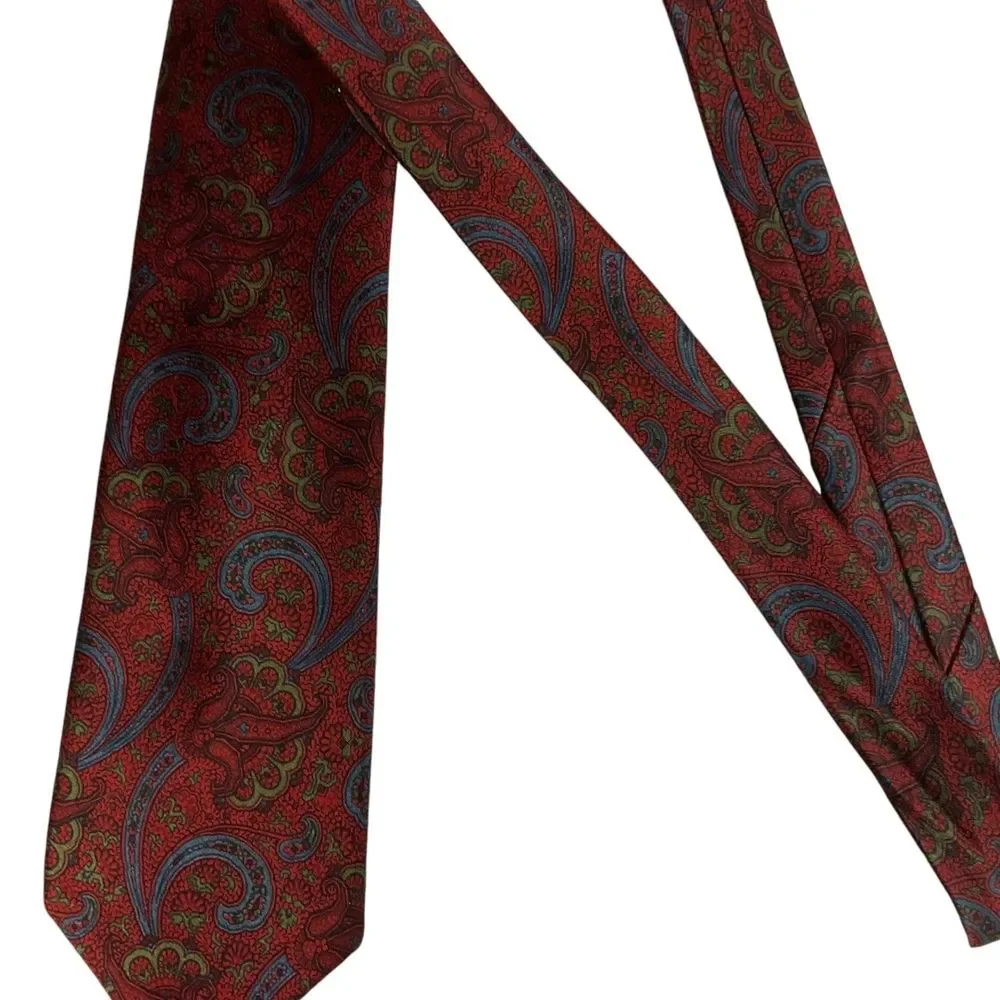 Oscar De La Renta Men's Red Paisley Silk Necktie Blue &‎ Green Classic Business