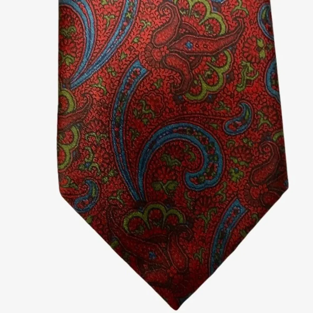 Oscar De La Renta Men's Red Paisley Silk Necktie Blue &‎ Green Classic Business