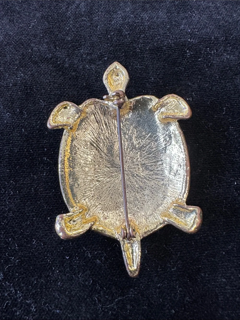 Vintage Gold-Tone Turtle Brooch with Black and White Enamel