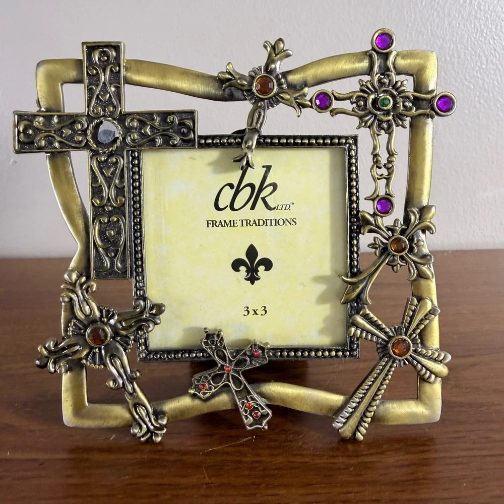 CBK Ltd Frame Traditions Jeweled Cross 3x3 Picture Frame Christian Religious