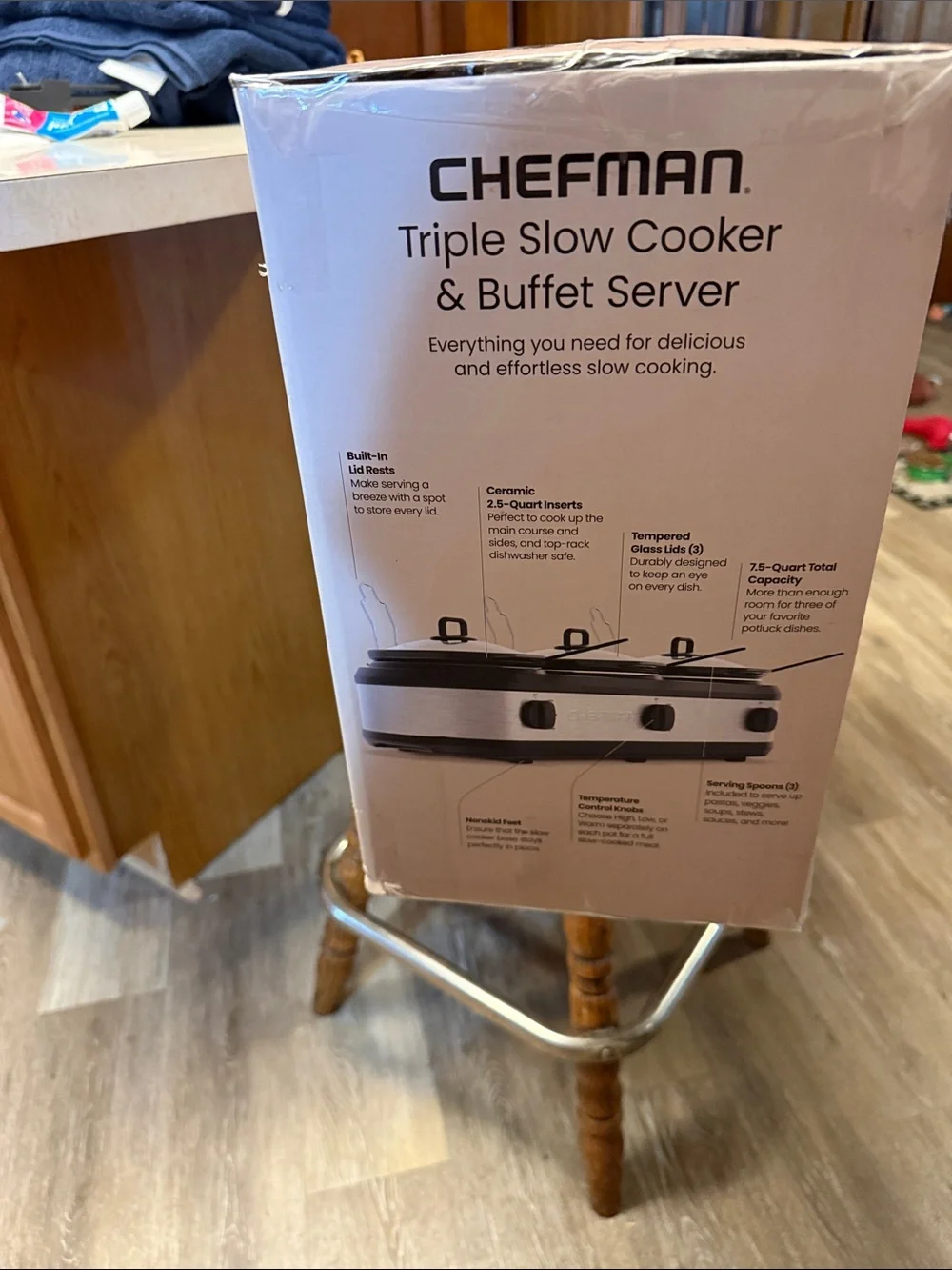 Chefman Triple Slow Cooker & Buffet Server - Silver and Black