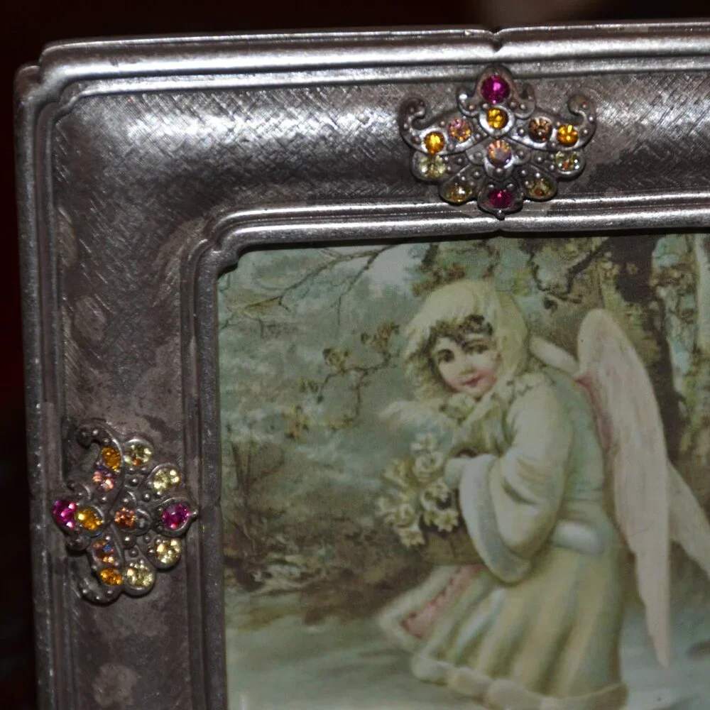 RARE LUXURY JAY STRONGWATER CHINOISERIE SILVER PINK FAN ENAMEL CRYSTAL FRAME