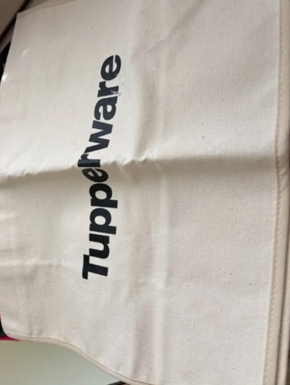 Tupperware Promotional Consultant Logo Cream Canvas Tote Bag with Black Handles!