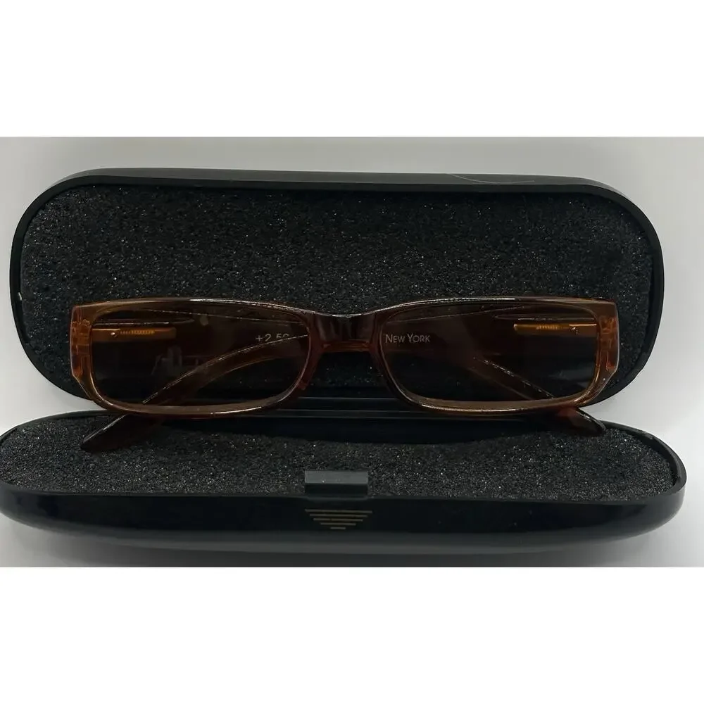 JM New York Sunglasses Brown Rectangular Frame Gradient Lens w/ Case