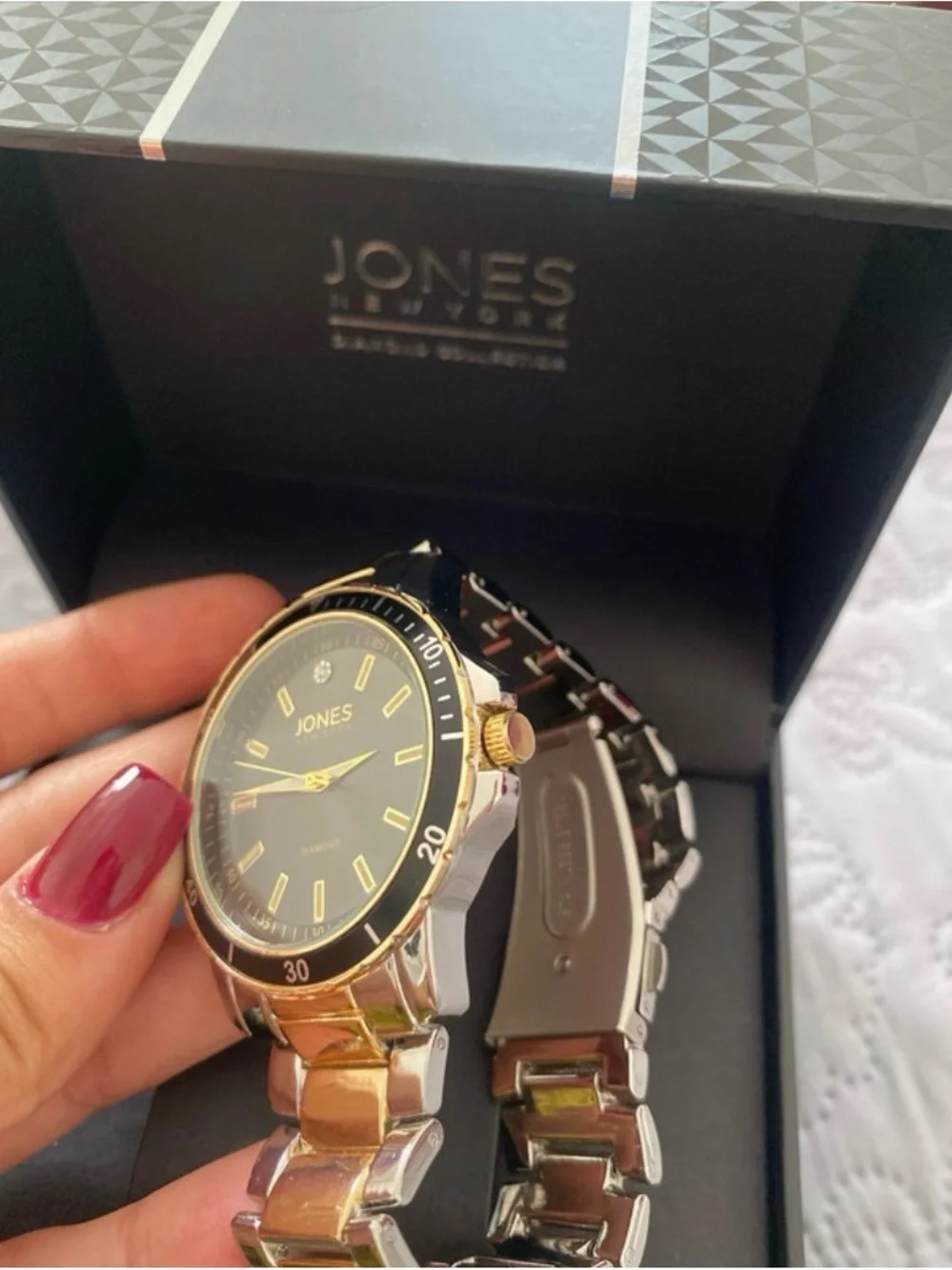 Jones New York Gold and Silver Men’s Bracelet Watch with Black Dial