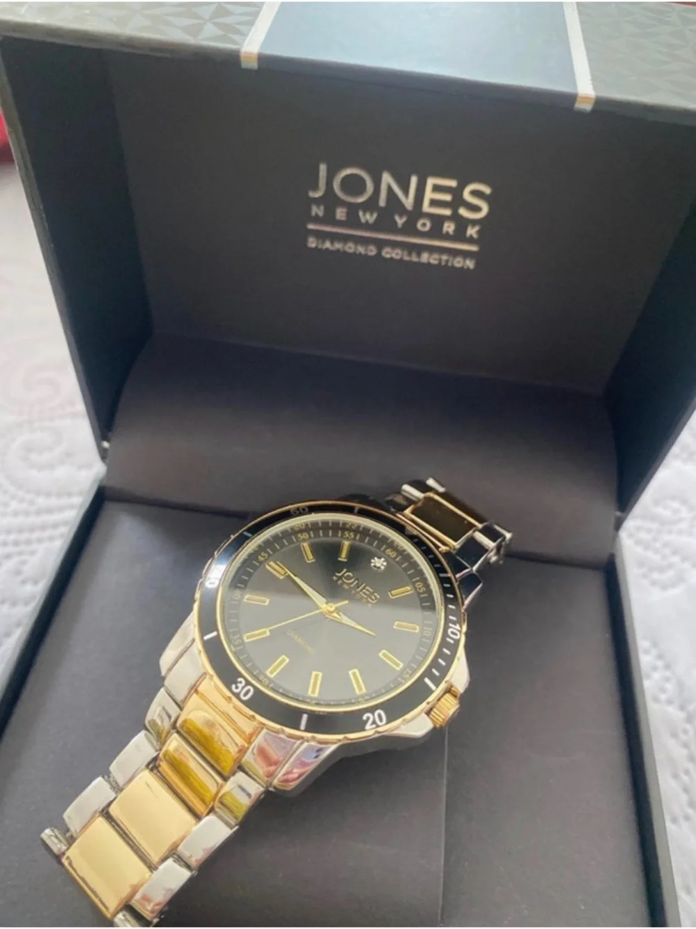 Jones New York Gold and Silver Men’s Bracelet Watch with Black Dial