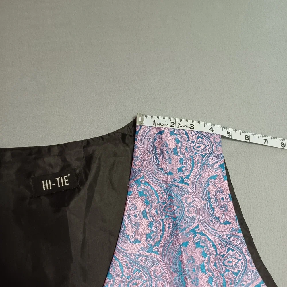 Hi-Tie Vest Mens 3XL Pink Blue Paisley Jacquard Formal Waistcoat Adjustable Back