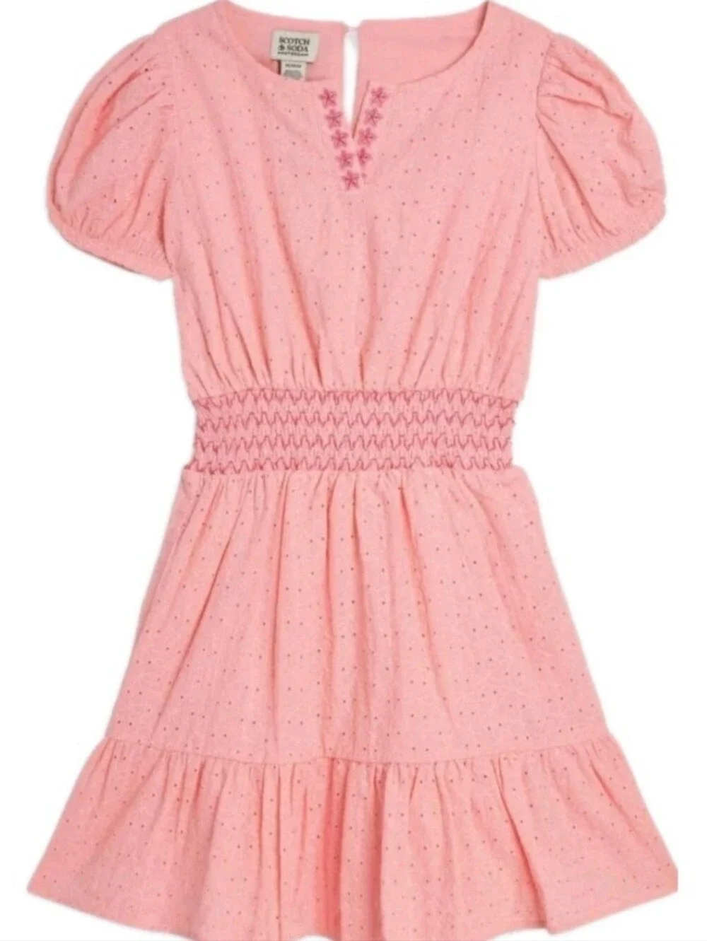 Scotch & Soda Girls Size Pink Eyelet Puff Sleeve Dress