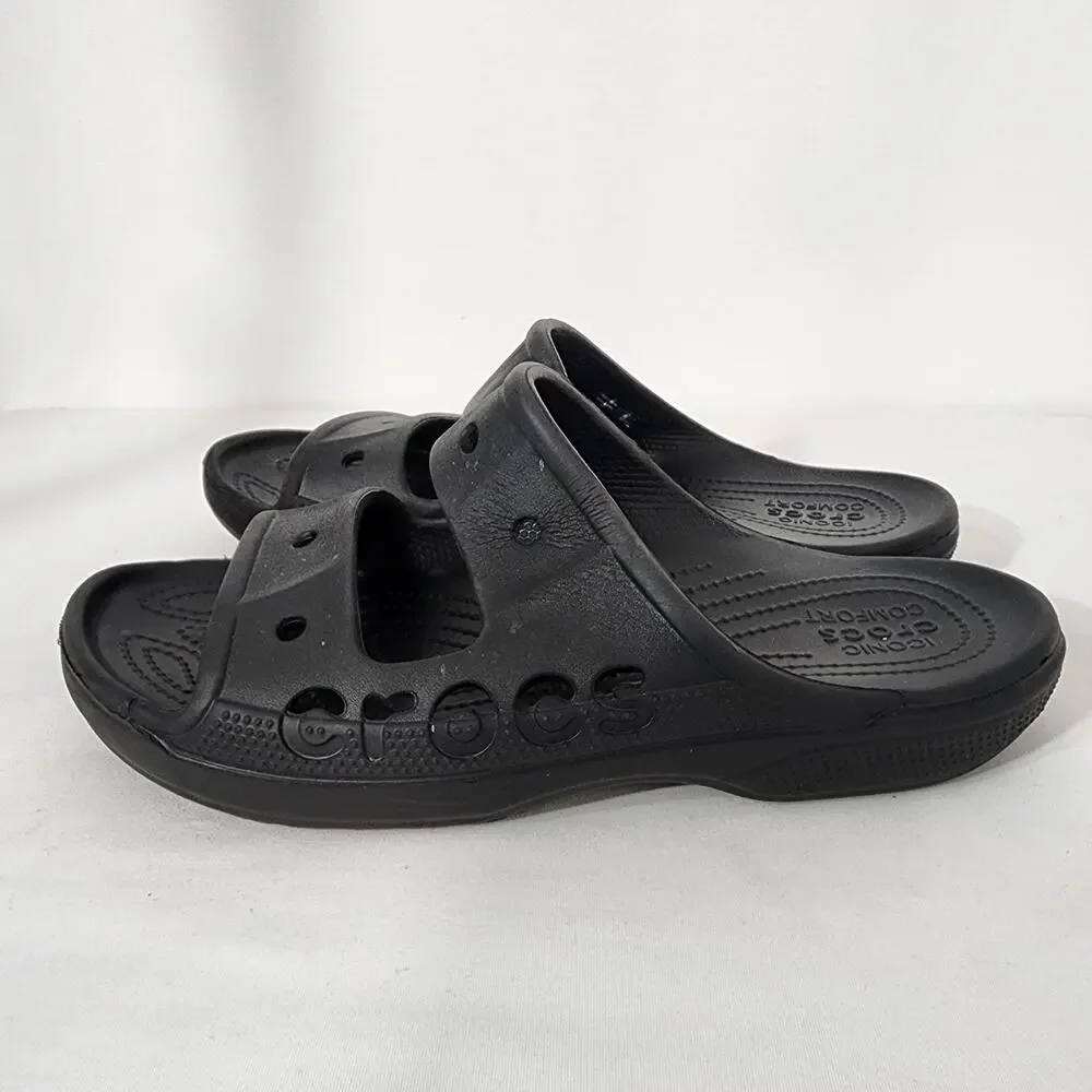 Crocs Uni-Sex Baya Sandals Size M 10 W 12 Black Two Strap Slids Slip On 207627