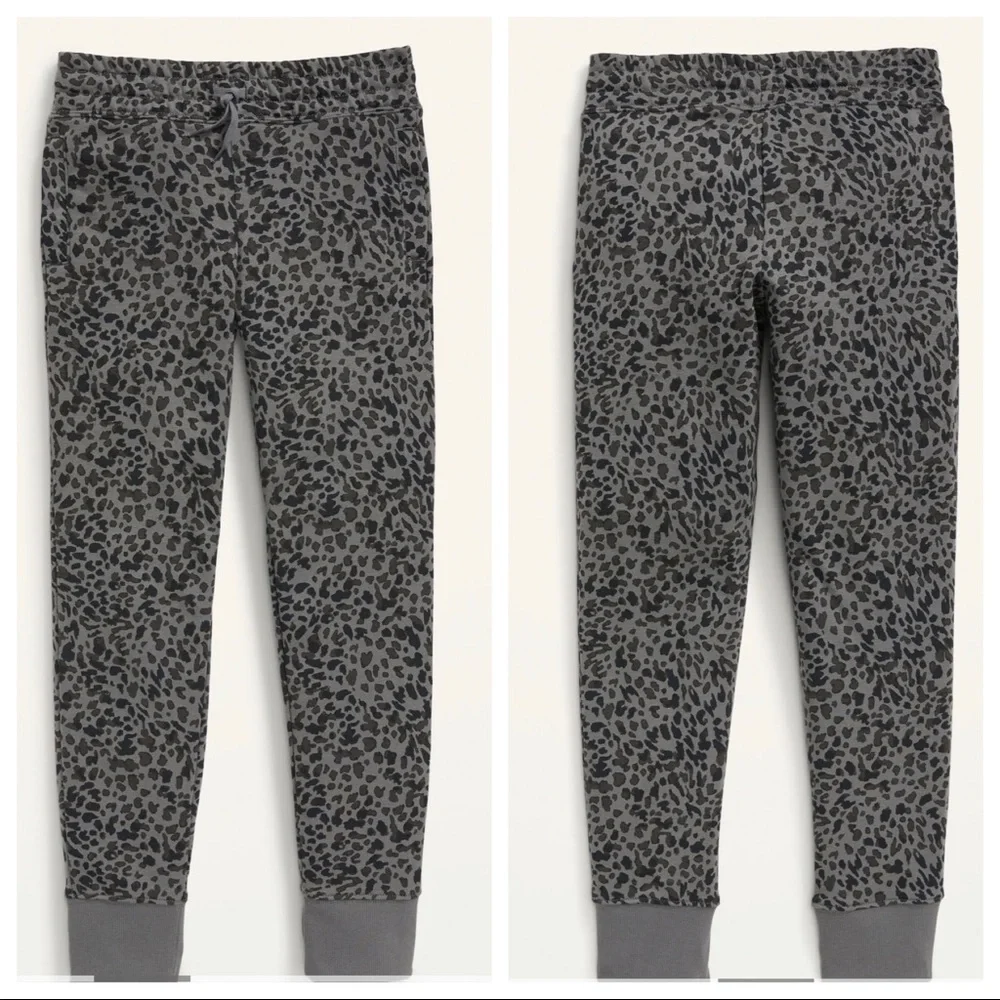 OLD NAVY High-Waisted Vintage Printed Jogger Sweatpants Gray Leopard Print Large