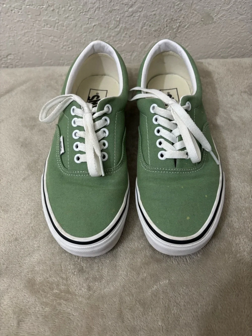 Vans Olive Green Low Top Canvas Sneakers with White Laces