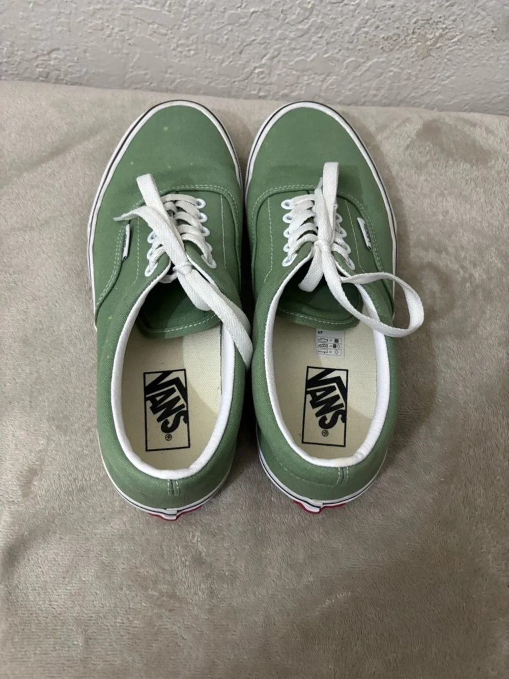 Vans Olive Green Low Top Canvas Sneakers with White Laces
