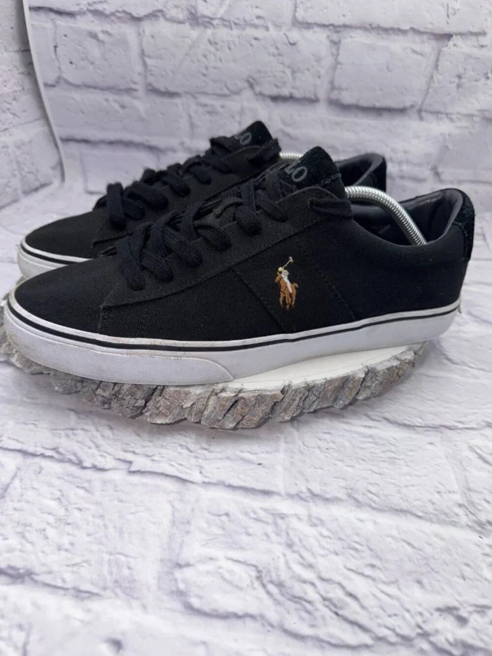 Mens Polo Ralph Lauren Sayer Black Canvas and Suede Sneakers Shoes Sz 11.5
