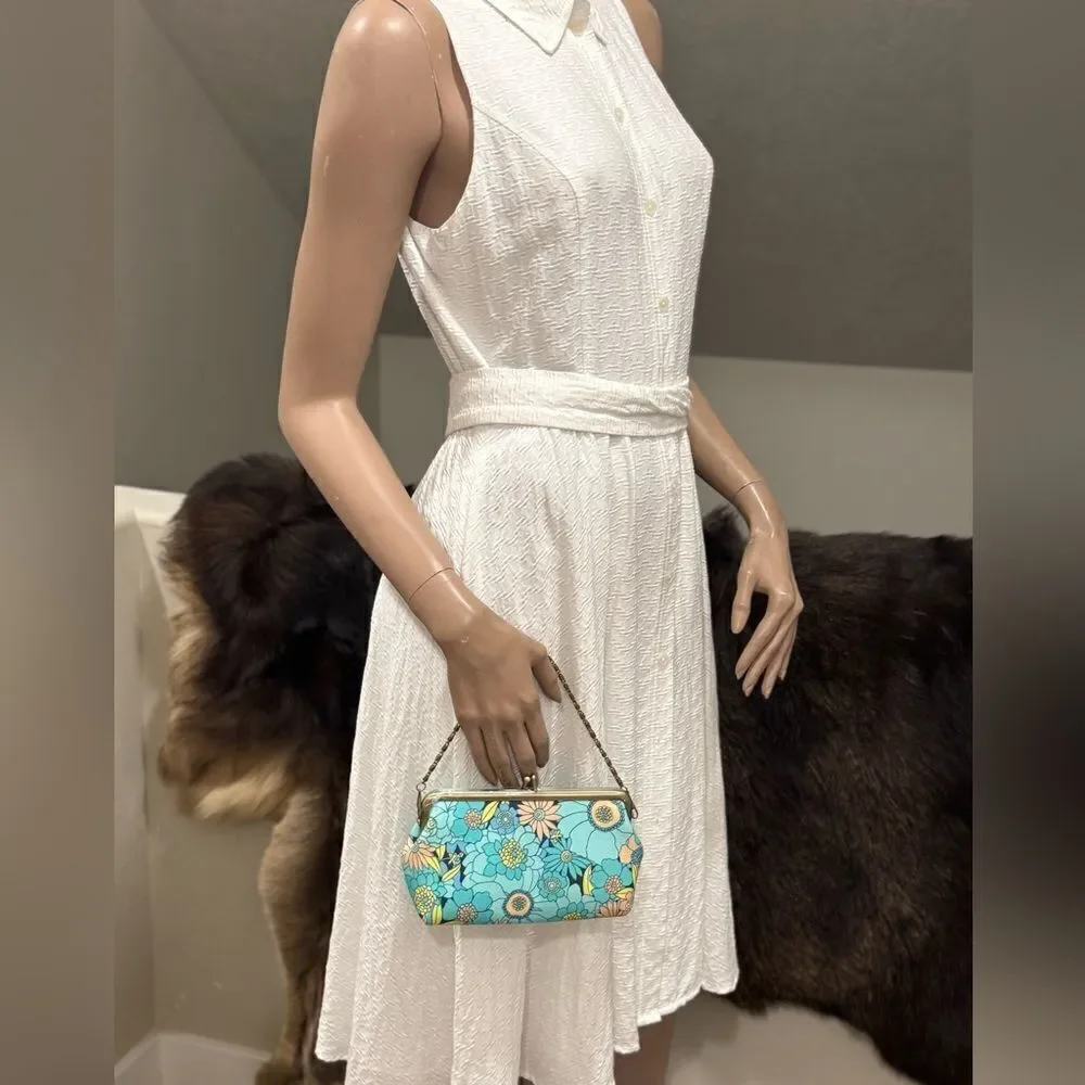 Floral Print Handmade Cowhide Kisslock Clutch/Wristlet/Phone Pouch/Crossbody