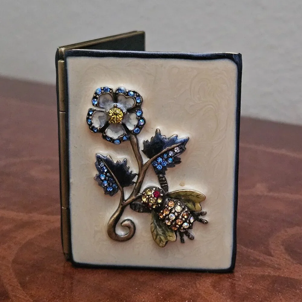 RARE JAY STRONGWATER BEE FLOWER DELFT GARDEN TRAVEL FOLDING CRYSTAL ENAMEL FRAME