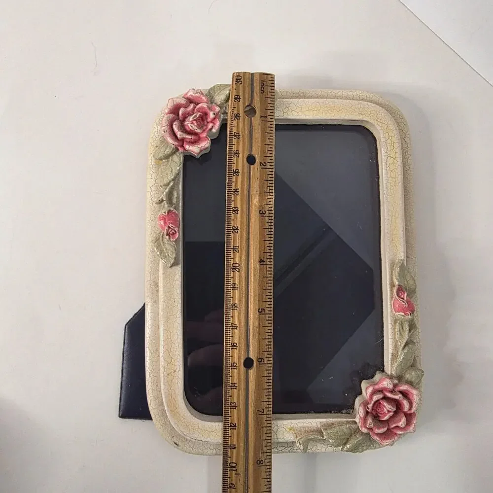 Small Cream Crackle Floral Rose Picture Frame Pink Roses Tabletop Wall Hanging