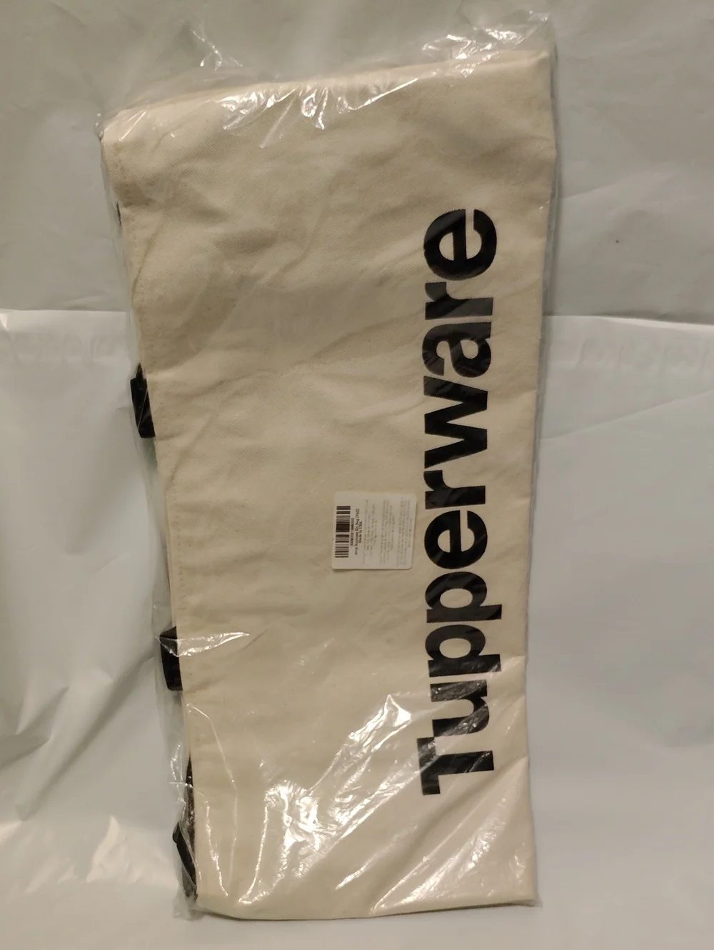 Tupperware Large Promotional Consultant Logo Cream Canvas Tote Bag Black Handles