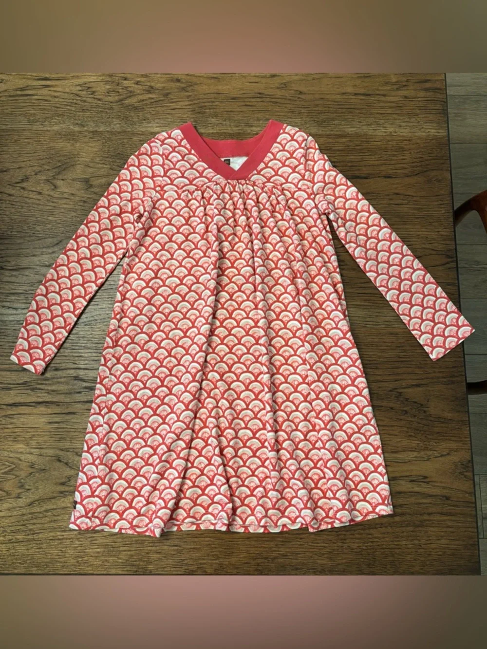 Tea Collection Nami Trapeze Dress Coral White Scallop Wave Girls 12 Cotton