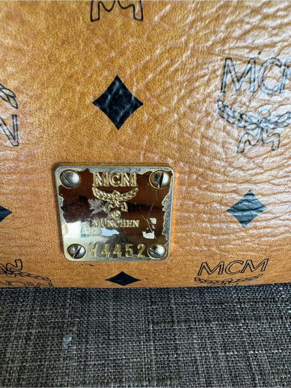 MCM Two-Tone Cognac and Mustard Monogram Leather Shoulder Tote