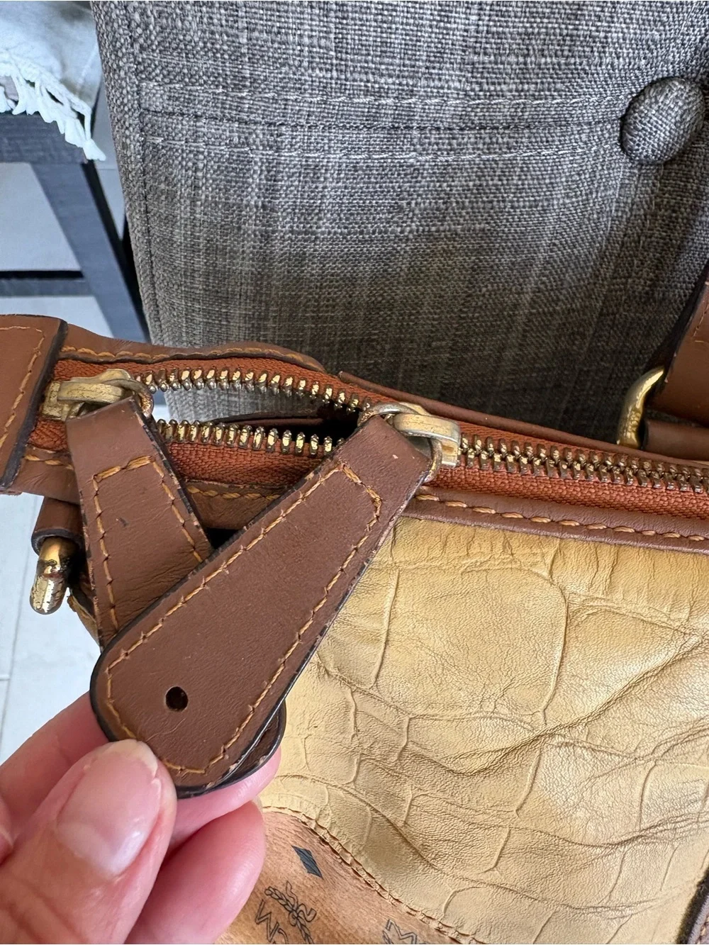 MCM Two-Tone Cognac and Mustard Monogram Leather Shoulder Tote