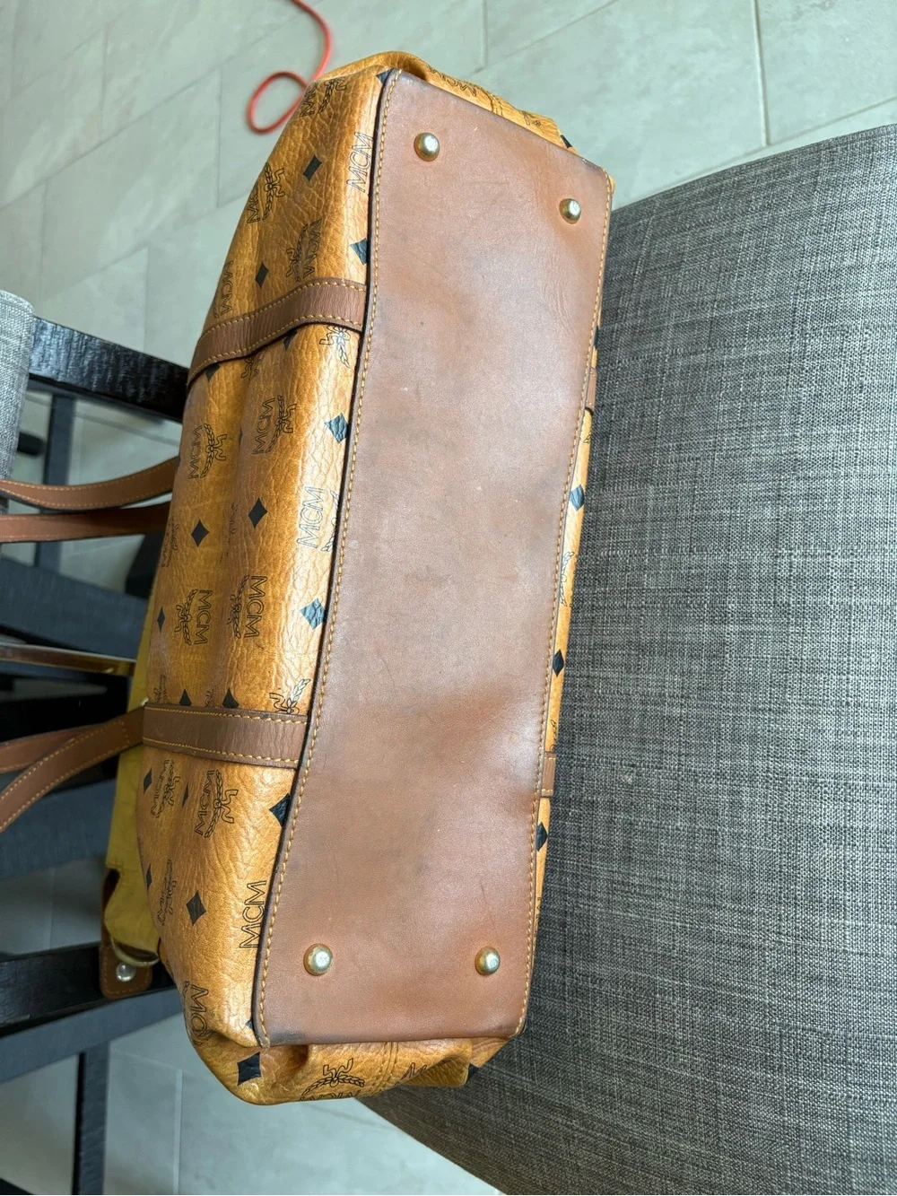 MCM Two-Tone Cognac and Mustard Monogram Leather Shoulder Tote